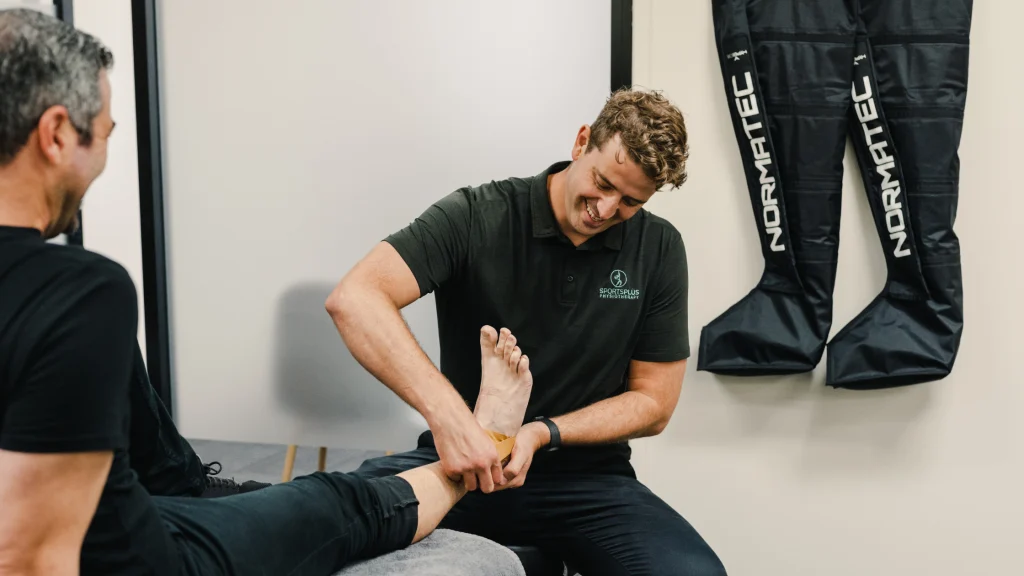 Ankle taping by a physio to reduce ankle instability